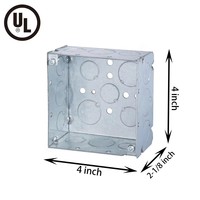 Boîte de jonction carrée soudée en acier galvanisé de 4'' de diamètre, profondeur 2-1/8'', avec 3/4-Kos, norme américaine