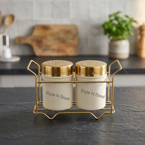 ชุดเครื่องบดเกลือและพริกไทยสแตนเลสสีทองพร้อมขาตั้งสำหรับโต๊ะครัว - Product Image 3