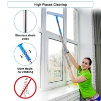 Nettoyeur de vitres télescopique multifonctionnel pour le nettoyage des vitres domestiques, ensemble de nettoyage avec tige en acier inoxydable
