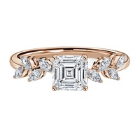 1CT Asscher Kesim Markiz Yaprak Yan Taşlı Laboratuvarda Yetiştirilmiş Elmas Nişan Alyansı 10K 14K 18K Som Altın IGI Sertifikalı CVD/HPHT