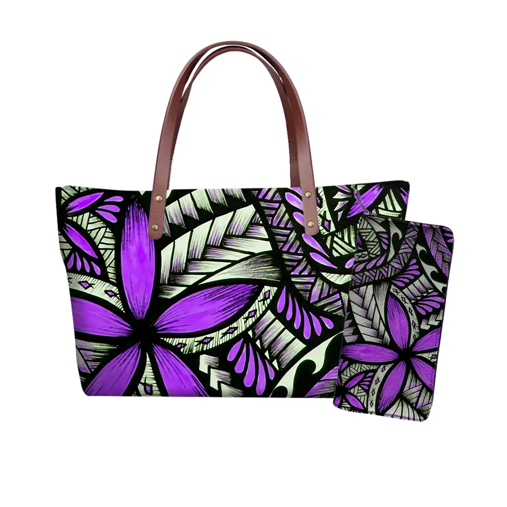 Bolso de mano con estampado de flores para mujer, polinesiano, púrpura, elegante, a la moda, informal