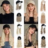 Gorra de Béisbol Personalizada con Cabello Sintético Ondulado, Peluca Integrada Resistente al Calor, Densidad Ajustable, Gorro de Uso Diario para Mujer