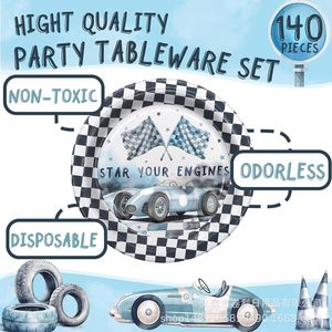 Juego de Vajilla para Fiesta Temática de Carreras, Platos, Vasos y Servilletas de Papel, 60-80 Piezas, Decoraciones de Cumpleaños, Ecológicas, Redondas, Digitales - Product Image 2
