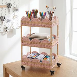 Rattan Woven <b>Storage</b> <b>Cart</b> 3 Tier Portable With Wheels For Baby Room Home Use - Product Image 3