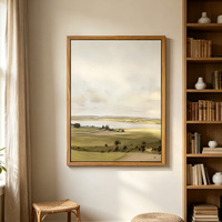 SEQIAO Impressions sur toile encadrées faites à la main, cadre en bois brun, rectangle imprimé, fantôme amusant d'Halloween, paysage vintage pastoral