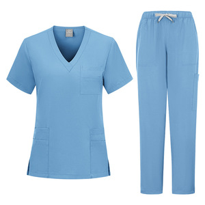 Women Scrub Set V-Neck Top And Drawstring Pants Moisture Wicking Knitted Hospital Uniforms Solid Color Split Set - Product Image 5