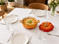 Tendance des fêtes : Cocotte décorative en fonte émaillée en forme de citrouille, compatible four, grande capacité, pour la récolte d'automne