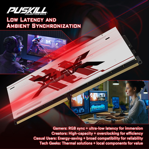Module de mémoire DDR4 PUSKILL 3200 MHz/3600 MHz 1,35 V RAM de jeu pour ordinateur de bureau compatible XMP 2.0 Série Fortress - Product Image 6