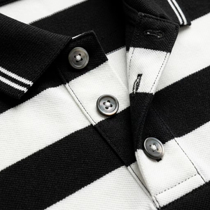 Custom Heavyweight 100% Pique Cotton <b>Men</b> Polo <b>Shirt</b> Classic Black and White Horizontal Striped Old Money Style Slim Fit Polo Tee - Product Image 4