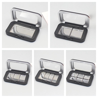 En stock : Boîtier compact vide pour cosmétiques avec fenêtre transparente, disponible en trois tailles (petit, moyen, grand), boîte à poudre noire avec plateau métallique