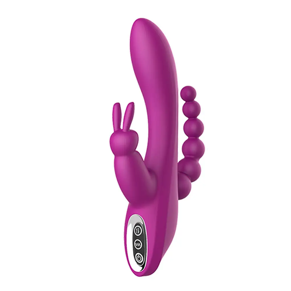 Consolador vibrador conejo G-Spot Vaginal recargable de masajeador de silicona eléctrica 3 en 1 conejo vibrador