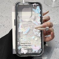 Coque de téléphone 3-en-1 papillon coloré pour iPhone 17 Air 16 13 11 15 14 12 11 Pro Max, en TPU souple et acrylique transparent