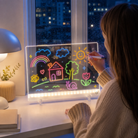 Tableau d'écriture réutilisable en gros, tableau de dessin LED magique transparent (inclut 7 stylos lumineux), tableau de messages lumineux avec stylo
