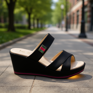 Sandalias de cuña negras para mujer Be Be, con plataforma, punta abierta, parte superior de PU, tacón medio, a la moda para primavera/verano, sin cordones - Product Image 2