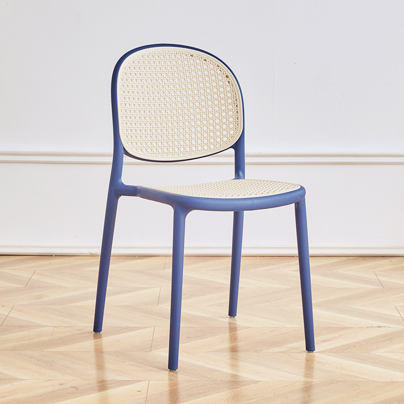 [Blue frame, white] Faux rattan woven, stackable