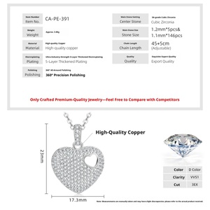 Collar con Colgante de Corazón Hueco en Cobre Ecológico con Zirconia y Baño de Oro de 14k, Joyería de Moda para Regalo de Parejas - Product Image 2