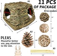 Maison en herbe pour cochon d'Inde avec jouets à mâcher, cachette naturelle pour petit lapin, cabane en herbe pour petits animaux avec jouets pour lapin, hamster, rat