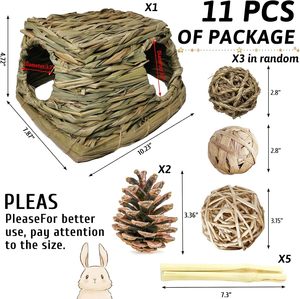 Maison en herbe pour cochon d'Inde avec jouets à mâcher, cachette naturelle pour petit <span class=keywords><strong>lapin</strong></span>, <span class=keywords><strong>cabane</strong></span> en herbe pour petits animaux avec jouets pour <span class=keywords><strong>lapin</strong></span>, hamster, rat - Product Image 2