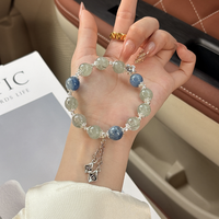 Bracelet de perles classique en quartz rutilé vert naturel et kyanite - Charme floral rétro élégant - Bijoux unisexe - Troisième marque
