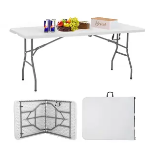 Meja Makan lipat setengah meja, plastik lipat 6 kaki gaya Modern logam luar ruangan