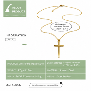 Collier avec pendentif croix en acier inoxydable plaqué or 14 carats sous vide, couleurs or et argent, 450 mm + 60 mm, 4,7 g - Product Image 3