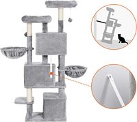Grand arbre à chat de luxe en bois et papier de 64,57'' avec plusieurs niveaux, centre d'activités pour plusieurs chats, condo confortable, hamac, perchoirs et griffoirs