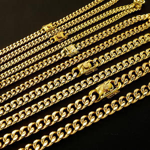 変色防止金メッキメンズキューバンチェーンステンレススチールメンズジュエリーチョーカーチェーンネックレス - Product Image 3