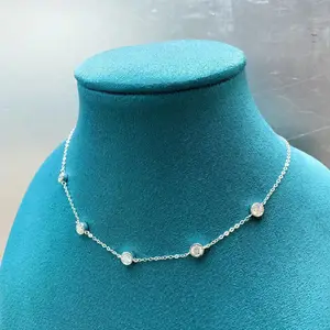Mode S925 Sterling Silber Kette Halskette Frauen Fine Jewelry Runde Moissan ite Choker Halskette