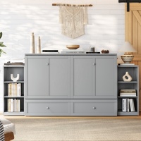 Lit Murphy complet en bois avec armoire, tiroirs et décoration en rotin pour hôtel, appartement, chambre à coucher, expédié par la poste