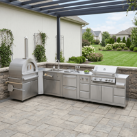 Meuble de cuisine extérieur modulaire en acier inoxydable anti-déformation, froid au toucher, pour l'extérieur