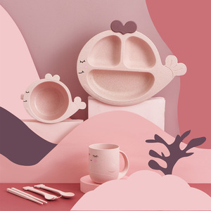 6件套儿童麦草喂养训练碗婴儿分离餐盘儿童餐具套装 - Product Image 1