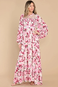 Abito Estivo Casual da Donna Personalizzato con Stampe Floreali, Maniche Lunghe e Volant in Pizzo, Vestito Lungo - Product Image 3