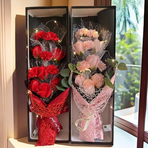 Nouvelle boîte cadeau lumineuse pour la Saint-Valentin, fleurs artificielles, bouquet <span class=keywords><strong>de</strong></span> œillets rouges et roses pour couple et mère, avec lumière LED - Product Image 1