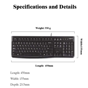 Logitech K120 Bàn Phím Có Dây 104 Phím USB 2.0 CE Plug-and-Play Bàn Phím USB Tràn Kháng Bền Màng Xác Thực - Product Image 5