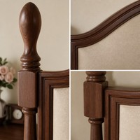 Lit King Size en Noyer et Chêne avec Tête de Lit Capitonnée à 2 Poteaux, Style Américain, en Bois Massif pour Chambre à Coucher, Maison, Villa, Appartement