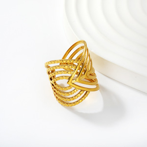 Anillo Abierto Geométrico Hueco Plateado y Dorado, Joyería de Moda Unisex para Fiesta RI178407S RI178407G - Product Image 2