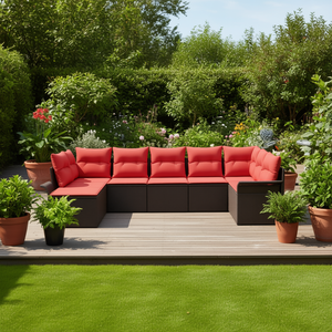 Brown Poly <b>Rattan</b> Garden <b>Sofa</b> Set With Cushion Contemporary Outdoor Furniture 6 Seater Garden Collection - Product Image 2