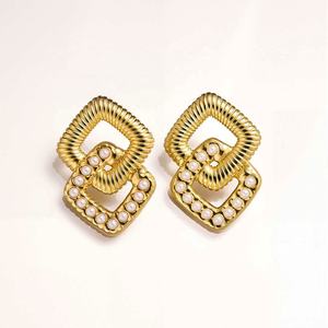 Gold Trendy Statement Stud Earrings <b>Women</b> Sculptural Flower Textured Heart Leaf 14K Gold Plated Stainless Steel Exaggerated - Product Image 1