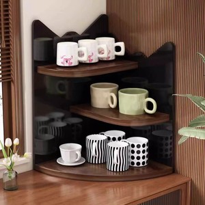 Corner Wall Shelf 3 Tier Wood Round Storage <b>Rack</b> For <b>Kitchen</b> Office Desk Organizer Teacup Holder - Product Image 2