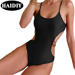 2024 New Style sexy Hosenträger Metall kette Lenden aushöhlen einteilige Bikinis Frauen Bade bekleidung & Strand bekleidung benutzer definierte Mädchen Badeanzug