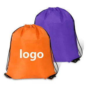 Custom Logo Cheap Gym Sports Reusable Waterproof Football Shoe Bag Nylon Drawstring Backpack Bag
