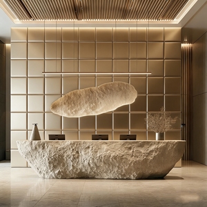 เคาน์เตอร์แคชเชียร์ FRP แกะสลักด้วยมือ รุ่น CR002 สำหรับร้านค้าปลีก พื้นที่ต้อนรับ ร้านกาแฟ โรงแรม เคาน์เตอร์เช็คอิน บาร์เลานจ์ ยิม - Product Image 5