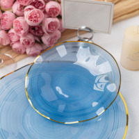 Assiette de Présentation Robuste en Plastique PS 7 et 10 Pouces à Bord Cannelé, Motif Vague Doré Estampé à Chaud, Couleurs Personnalisées, pour Mariages et Banquets
