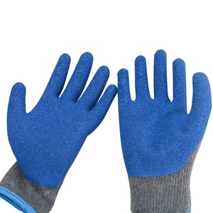 Grey & Blue <b>Knit</b> Wrist Dry Box Work <b>Gloves</b> with Textured Fingertips Latex Coating Rubber Palm Coating-Machine Washable - Product Image 5