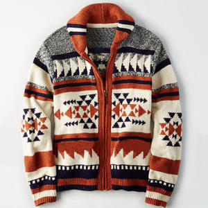 Chaqueta de punto con estampado de estilo Tribal occidental, cárdigan con cremallera y solapa étnica, suéter de <span class=keywords><strong>hombre</strong></span> con cremallera y cuello levantado de Jacquard Azteca - Product Image 2