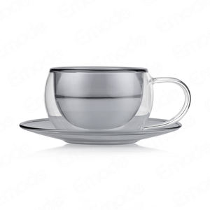 Tazas <span class=keywords><strong>de</strong></span> té y café <span class=keywords><strong>de</strong></span> Color gris <span class=keywords><strong>de</strong></span> alta calidad, platillos, diseño italiano elegante, Material <span class=keywords><strong>de</strong></span> vidrio, logotipo grabado para uso en café expreso - Product Image 1