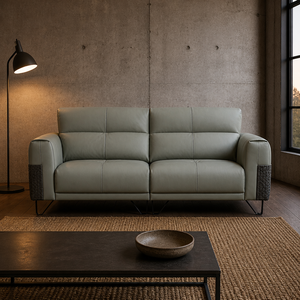Sofá de Cuero con Reposabrazos Tejidos, Cojín de Respaldo Segmentado, Base en X Negra, Moderno, para Sala de Estar, Hotel, Villa, Dormitorio - Product Image 3