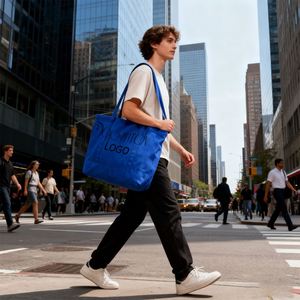Sac fourre-tout en toile de coton épais avec logo personnalisé, poche extérieure et fermeture éclair supérieure – Indispensables quotidiens - Product Image 3