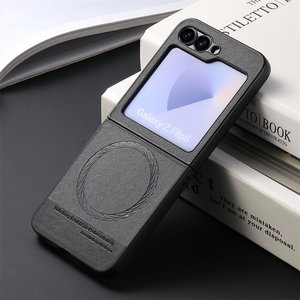 Funda para Teléfono con Pantalla Plegable Magnética Integrada para <span class=keywords><strong>Samsung</strong></span> ZFlip7, Diseño Ejecutivo de Tela y Cuero, Carga Inalámbrica, Soporte para Teléfono - Product Image 6