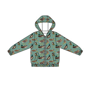 Haut personnalisé à imprimé canard vert BT1818 pour bébé garçon, sweat à capuche zippé à manches longues pour enfant, vêtement d'été - Product Image 1